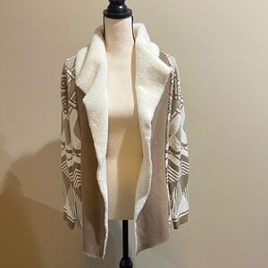 Elegant Abito Cream & Tan Women's Sweater Jacket Cardigan Size XL